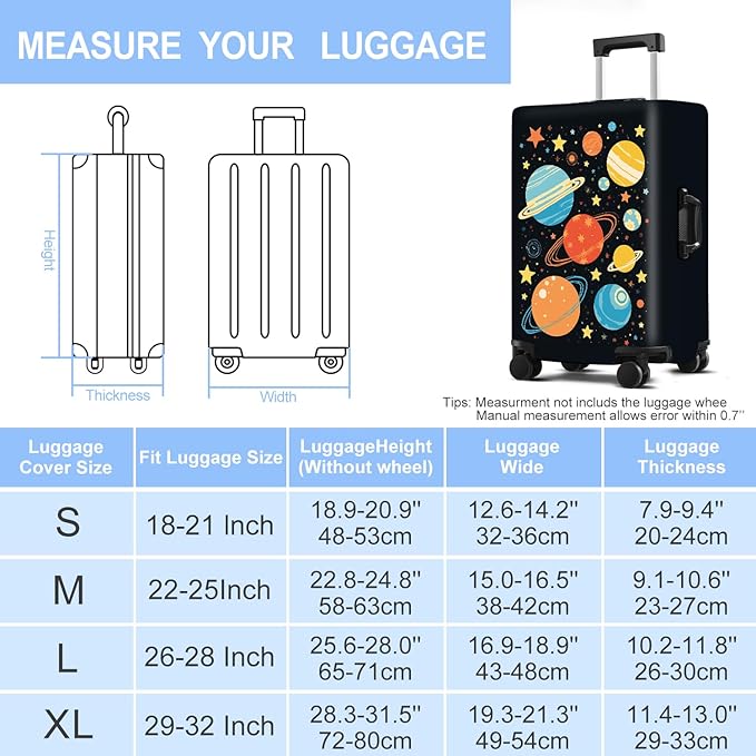 Planet Luggage Cover Washable Suitcase Protector Anti-Scratch,Stretchable Fit for 20-34Inch Luggage Durable Travel Bag Cover with Zipper Closure