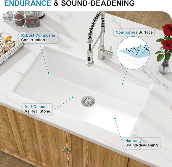 30 White Granite Composite Kitchen Sink - Donsdey 30 Inch White Kitchen Sink Undermount Ledge Workstation Granite Quartz Composite Under Counter Single Bowl Sink Basin