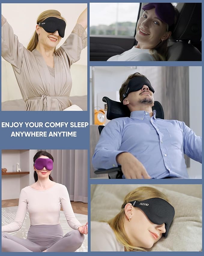 MZOO Sleep Eye Mask for Side Sleeper Men Women, Zero Eye Pressure 3D Sleeping Mask, Light Blocking Patented Design Night Blindfold, Soft Eye Shade Cover for Travel, Purple