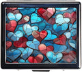 Silver Vintage Pill Box 7 Day Metal Pill Box with Mirror and 8 Compartments Cute Travel Pill Organizer for Purse (Colorful Heart)