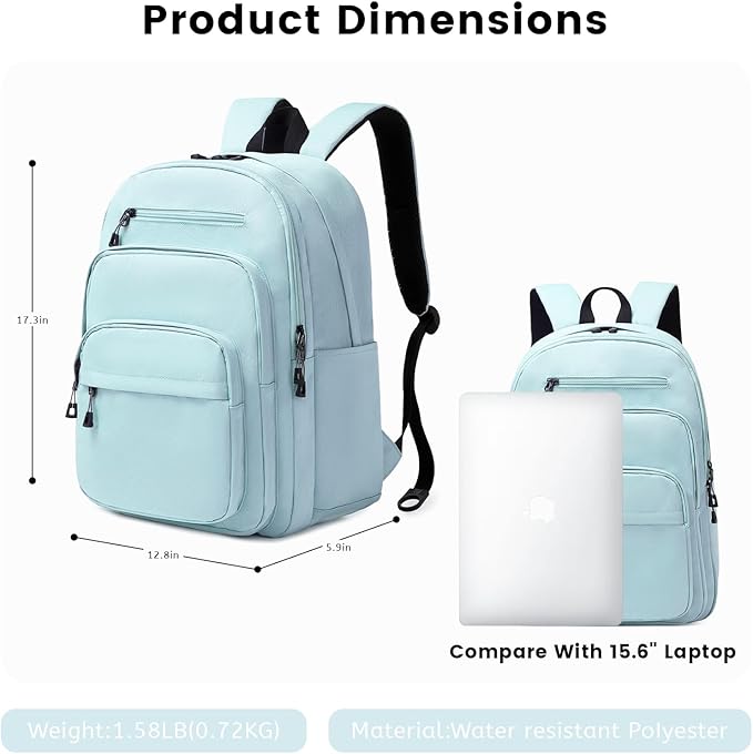 Lanola Basic Multi-Pocket Multipurpose Backpack Classical Water Resistant Student Bookbag For School Business Travel or Casual Daypack Backpacks For Men Women - Blue