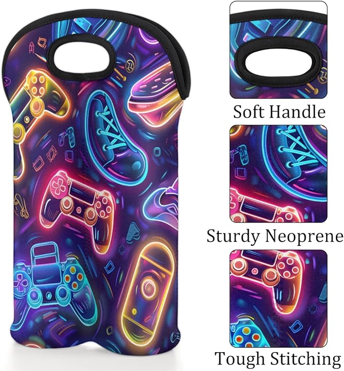 Neoprene Wine Tote, Bottle Carrier Gag Insulating Neoprene Thicker, Insulated Wine Bag for Travel Holds Two Bottles, Bottle Carrier Bags Protect the Bottles, Game Console