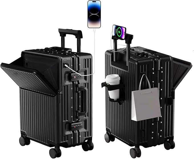 Zipperless Luggage, Polycarbonate Aluminum Hard Shell, Expandable Carry-On Suitcase with Spinner Wheels, Hard Shell Suitcase, 26 Inch Cabin