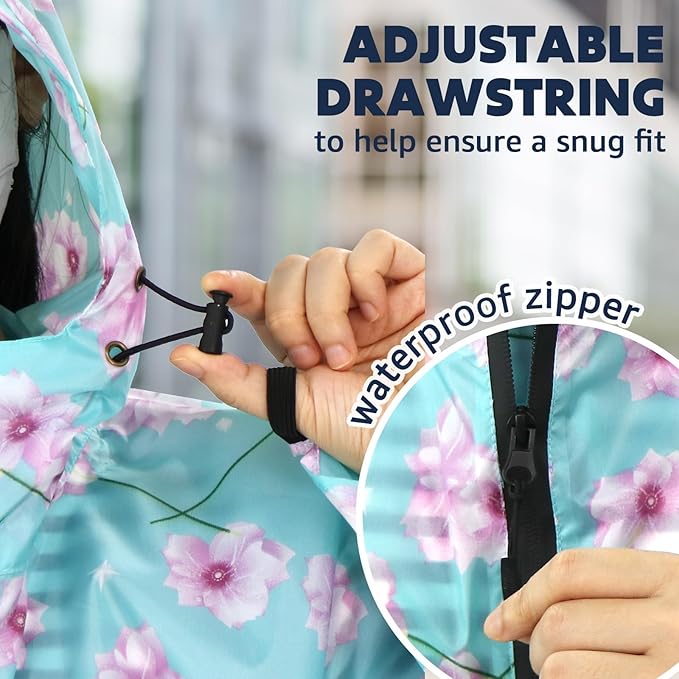 ANYOO Waterproof Rain Poncho Lightweight Reusable Hiking Hooded Coat Jacket for Outdoor Activities