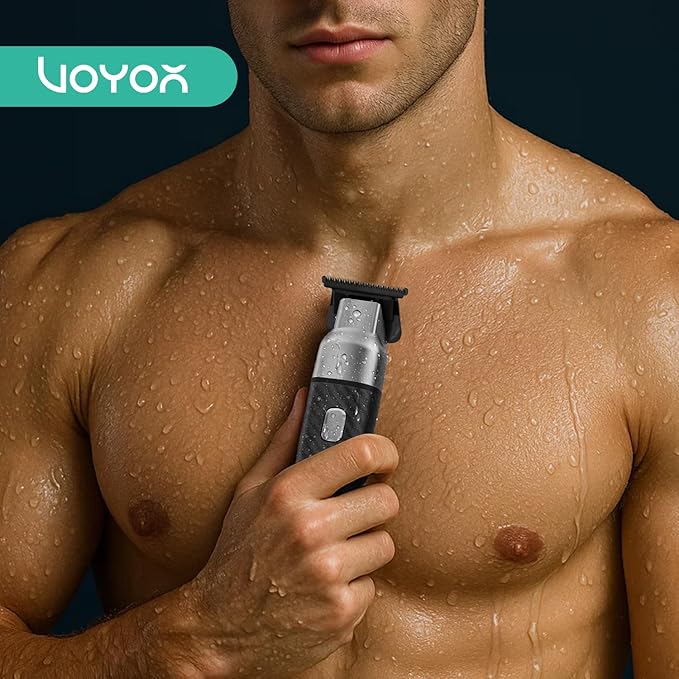 VOYOR Body Hair Trimmer for Men,Electric Razor,Versatile Groin & Body Trimmer,Waterproof and Cordless Shaver, Manscaper for Men, USB-C Charging Groomer,Ceramic Blade Razor Male Grooming HT310 (Black)