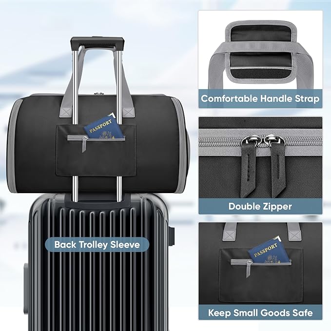 BALEINE Convertible Garment Bag with Shoe Compartment, 2 in 1 Carry on Garment Duffle Bags for Travel, Suit Bag for Men Women (Black)