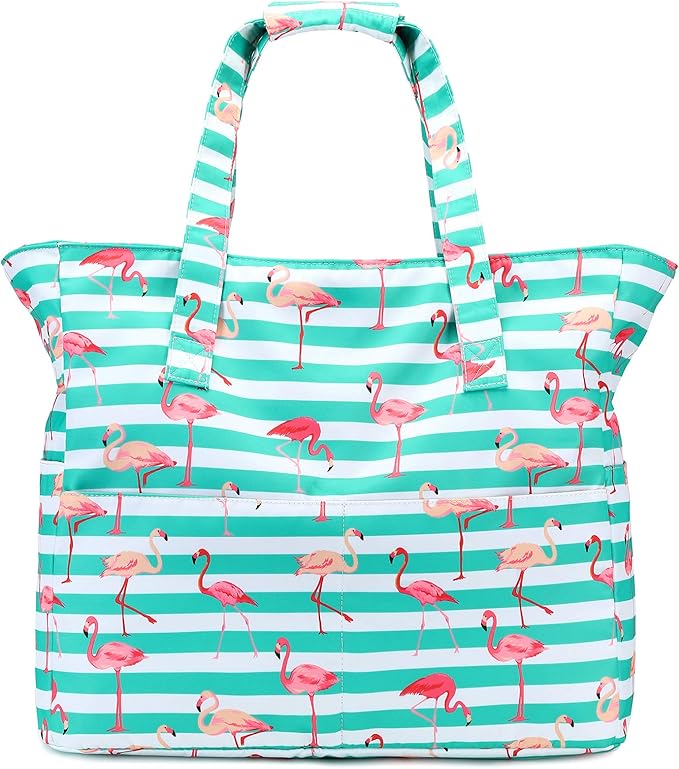 LEDAOU Large Beach Tote Bag Women Waterproof Sandproof Zipper Beach Tote Bag for Pool Gym Grocery Travel with Wet Pocket