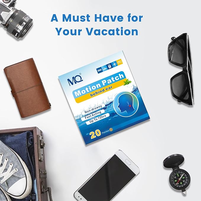 MQ 20ct Motion Sickness Patches, Medium Color, Sea Sickness Patches Non Drowsy & Waterproof, Cruise Ship Travel Essentials, Fast Acting & Long Lasting 72H