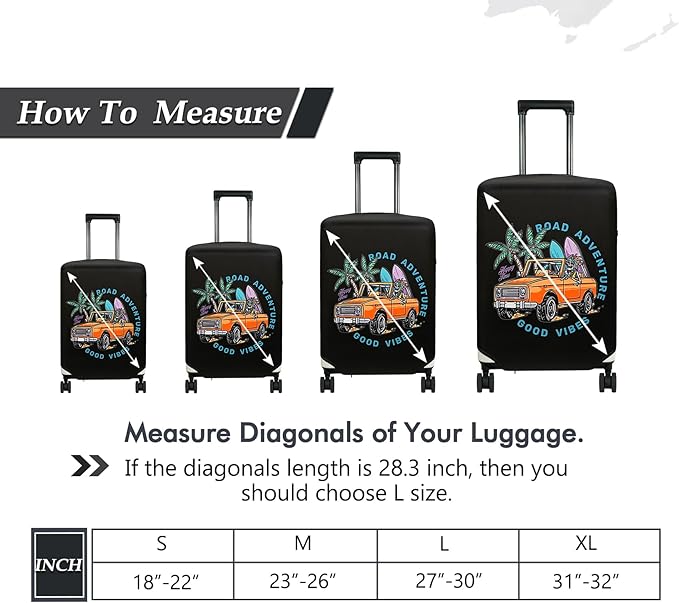 HYPER VENTURE Washable Luggage Cover - Fashion Suitcase Protector Fits 27-30 Inch Luggage (Road Adventure, L)