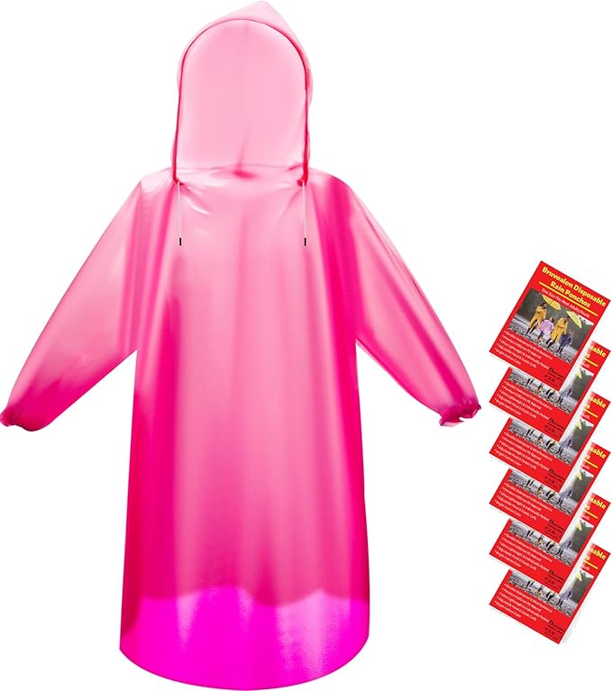 Bruvoalon 6 & 20 Pack Disposable Rain Ponchos for Adults/Youth, Waterproof PE Raincoats with Drawstring, Camping/Emergency