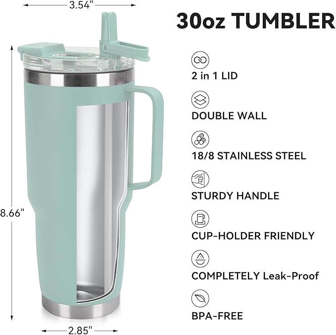 HASLE OUTFITTERS 30oz Tumbler With Handle, Insulated Travel Coffee Mug With Straw Leak-Proof Double Wall Stainless Steel Vacuum Tumblers Metal Cup with Straw for Hot and Cold Drink