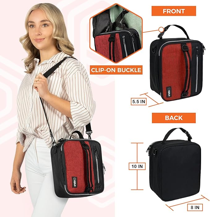 opux Insulated Lunch Box for Men Women Adult, Compact Lunch Bag for Kids Boy Girl Teen, Soft Lunch Cooler Bag for Work School, Leakproof Lunchbox Lunch Pail with Clip-on Buckle, Heather Red
