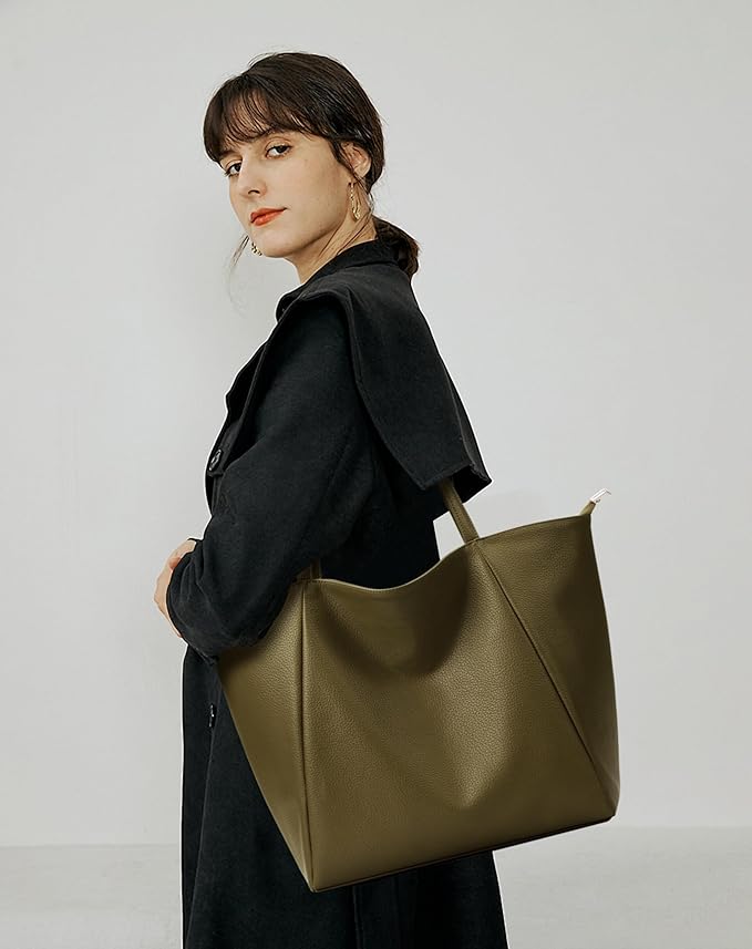 KALIDI Large Tote Bag Vegan Leather Casual Zipper Work Bag Weekender Hobo for Women 23L Oversize Shoulder Travel Purse