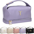 Birthday Gifts for Girls, Makeup Bags, Personalized Double Layer Cosmetic Bag with Makeup Brush Organizer, Gift for Her，PU Leather Travel Toiletry Bag, Travel Stuff for Girls