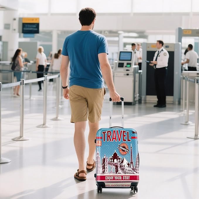 WUJIAONIAO Travel Luggage Cover Baggage Suitcase Cover Protector Skins 18-32 Inch (Tourist Attraction A28, S (for 18-20 inch luggage))