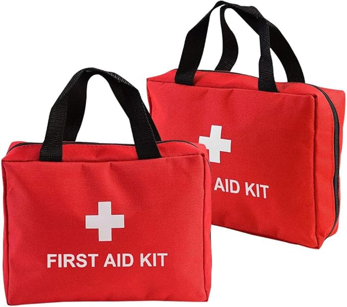 AOUTACC 2 Pack Nylon First Aid Empty Kit,Compact and Lightweight First Aid Bag for Emergency at Home, Office, Car, Outdoors, Boat, Camping, Hiking(Bag Only) (2 Pack Red With Handles)