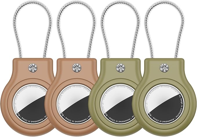 Waterproof Airtag Holder,4 Pack Airtag Case with Secure Lock,Airtags Keychain for Apple Airtag,Anti-Lost Protective Case Air tag Accessories for GPS Tracker Luggage,Bag,Key,Pet-Brown/Brown/Green/Green