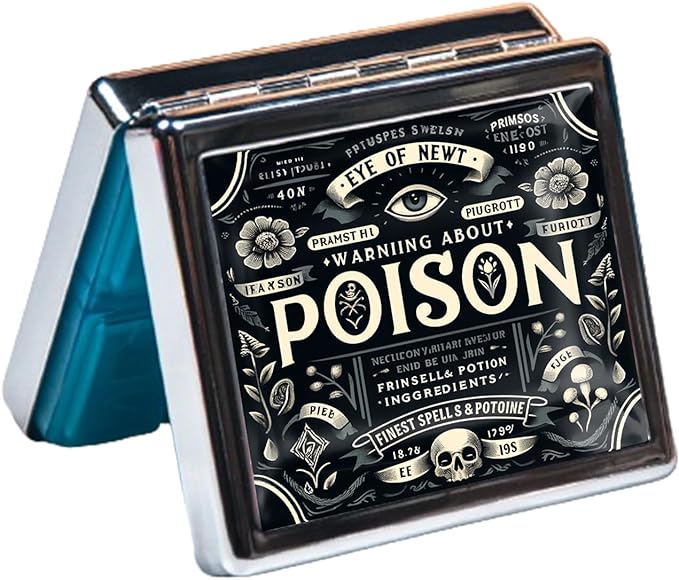 Cute and Portable Metal Pill Organizer – 8 Compartments, Elegant Chrome Finish, Ideal for Travel and Daily Use (Vintage Poison)