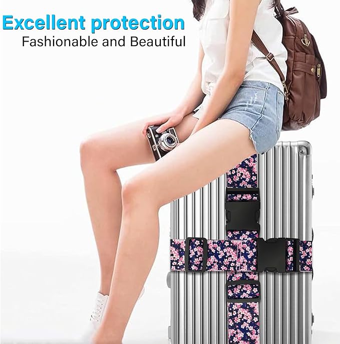 Luggage Straps for Suitcases TSA Approved, Luggage Identifiers for Suitcase, Adjustable Suitcase Strap for Baggage Security with Cute Patten, Travel Necessary Accessories (Anime Sakura)