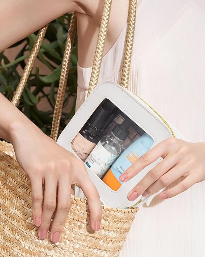 2 Pcs Clear Makup Bag Set, Small Travel Cosmetic Case Waterproof Clear Cosmetic Bags with Zipper Cute Make Up Bag Pouch Mini Car Essentials for Women Travel Car Organizer (White Set)