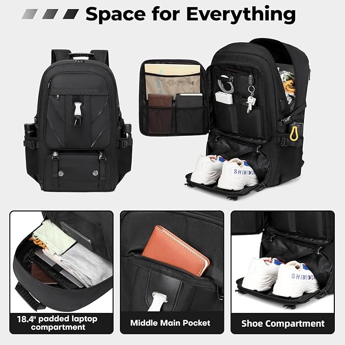 18.4 Inch Large Travel Backpack with Shoe Compartment,80L Water Resistant Anti Theft Backpacks with USB Charging Port,Carry on Flight Approved Laptop Bag Multiple Backpack (Fits above 5.91 ft height)