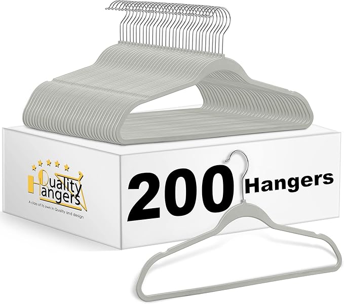 Quality Hangers Clothes 200 Pack - Non-Velvet Plastic for -Heavy Duty Coat Hanger Set -Space-Saving Closet with Chrome Swivel Hook, Functional Non-Flocked Hangers, Black, 17.5'' (PL020/ctn)