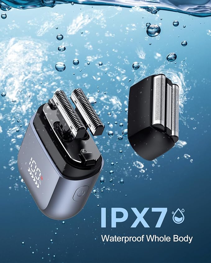Men's Foil Shavers,Mini Electric foil Shaver for Men, Compact Face, IPX7 Waterproof Wet&Dry Cordless Razor, LED Display, USB-C Fast Rechargeable,Electric foil Shaver,3 Razor Rechargeable