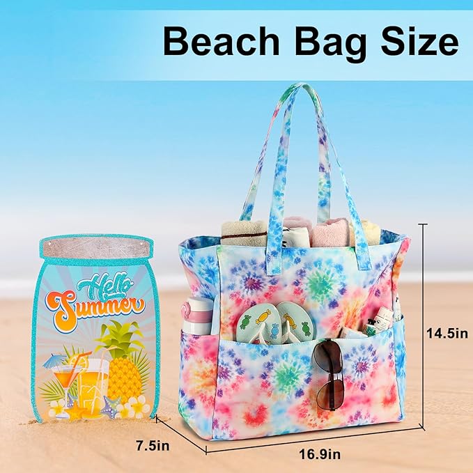 LEDAOU Beach Bag Waterproof Sandproof Women Tote Bag Pool Bag with Zipper for Gym Grocery Travel with Wet Pocket