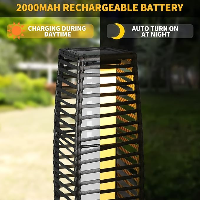 Solar Floor Lamp, Outdoor Floor Lamp, Solar Lanterns Outdoor Waterproof, Solar Powered Resin Wicker Outdoor Solar Lamp,Weather-Resistant Rattan Deck Light for Porch, Garden, Patio, Deck