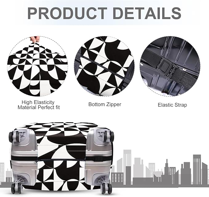 ANNA QUEEN Geometric Minimalist Luggage Cover, Suitcase Protector with Modern Abstract Pattern, Stretchable, Washable Travel Cover for 20-22 Inch Luggage