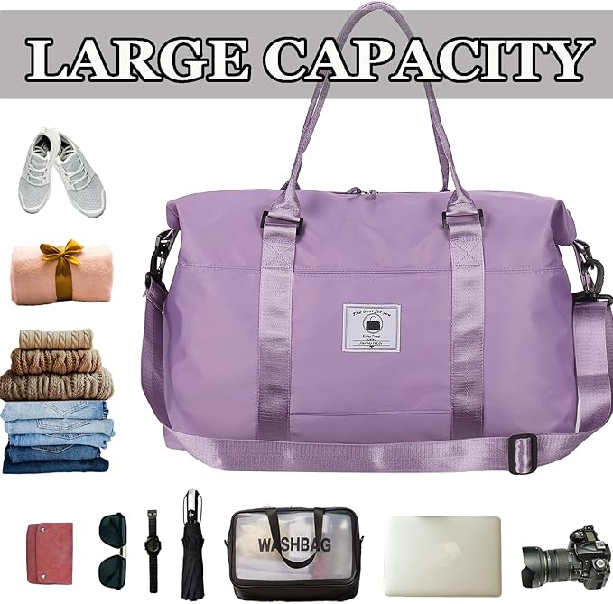 Travel Duffle Bag, Waterproof Sport Tote Gym Bag for Women Men, Overnight Weekender Carry On Bag with Wet Pocket