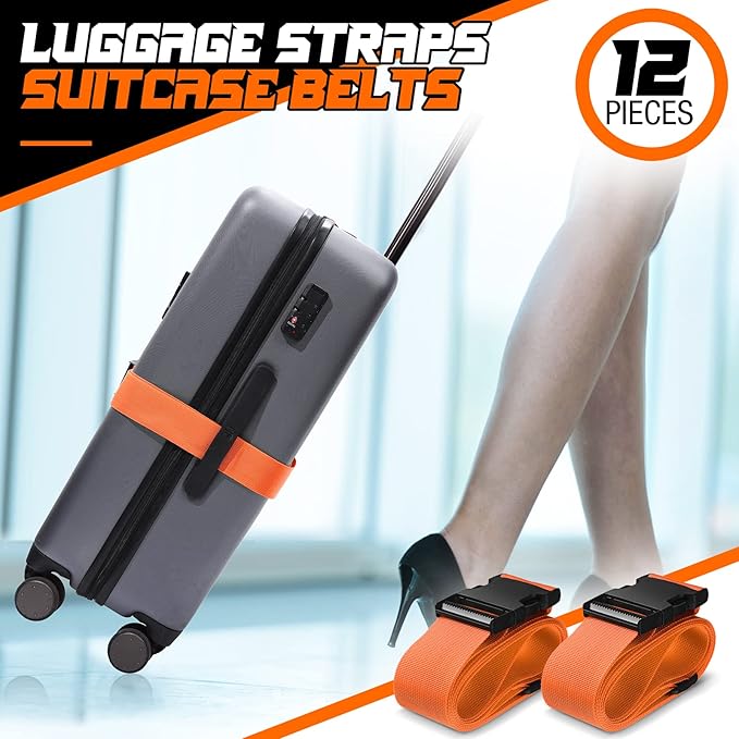 Eccliy 12 Pack Luggage Straps Suitcase Belts Wide Adjustable Packing Straps Travel Belts Accessories for Business Packing(Multicolor)