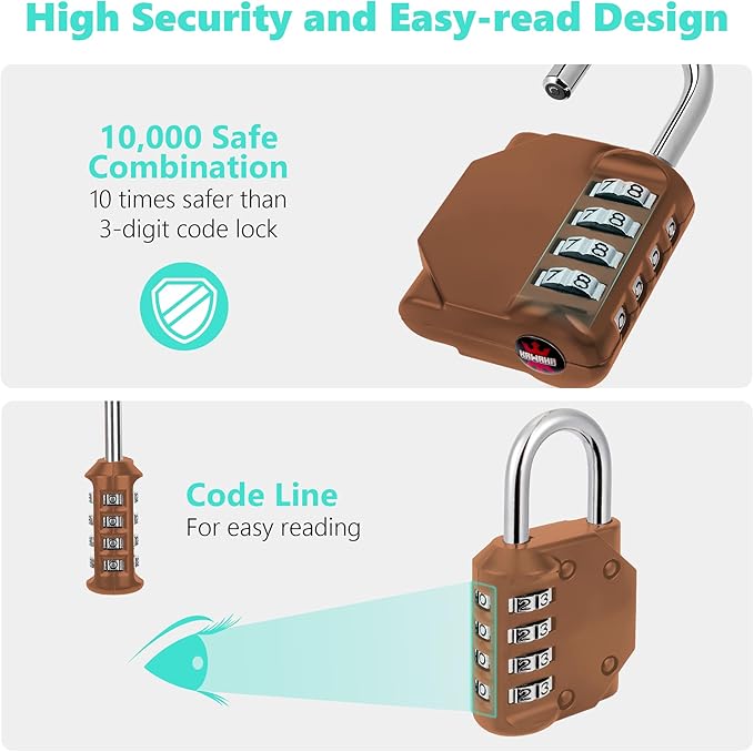 CL11MC Combination Lock, 4 Digit Outdoor Combination Padlock Set Your own Combination for Gym Locker Lock, School, Gates, Doors, Toolbox, Hasps and Storage (Mocha Mousse *1)