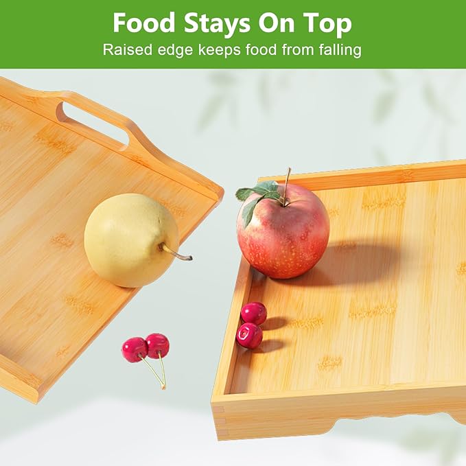 Bed Tray Table with Folding Legs, Bamboo Breakfast in Bed for Kitchen Serving Tray, Sofa, Eating, Used As Laptop Desk Snack Tray (4 Pack, Bamboo Color)