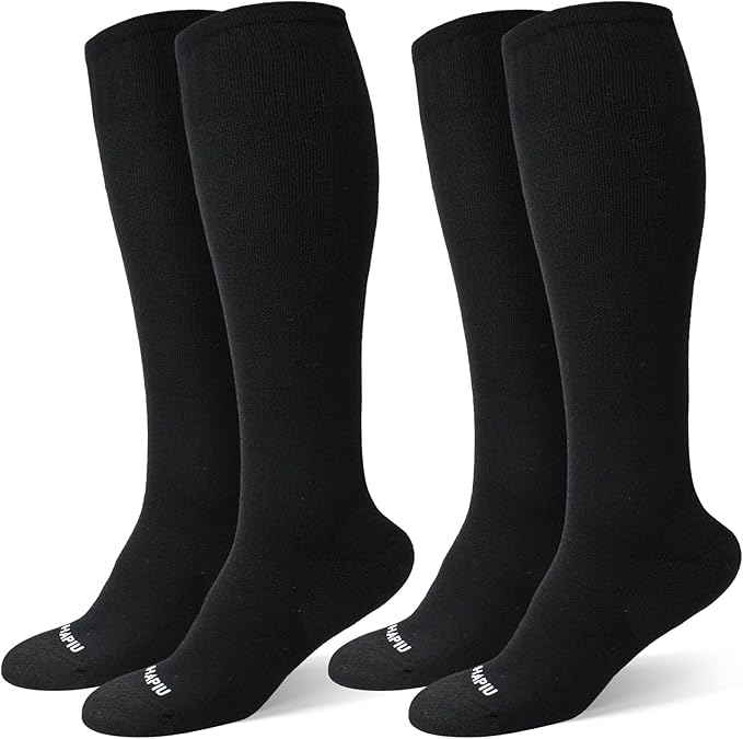 HAPIU Merino Wool Soft Compression Socks for Women & Men, 15-20 mmHg, Plus Size Knee High Stocking for Nurses, Pregnancy, Travel, Flight, Medias de Compresión Mujer