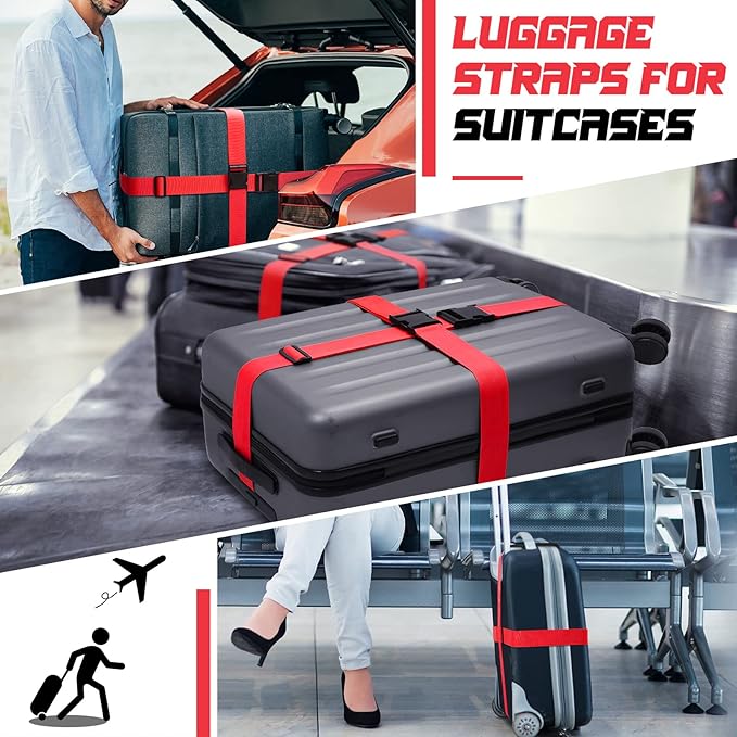 Eccliy 12 Pack Luggage Straps Suitcase Belts Wide Adjustable Packing Straps Travel Belts Accessories for Business Packing(Red)