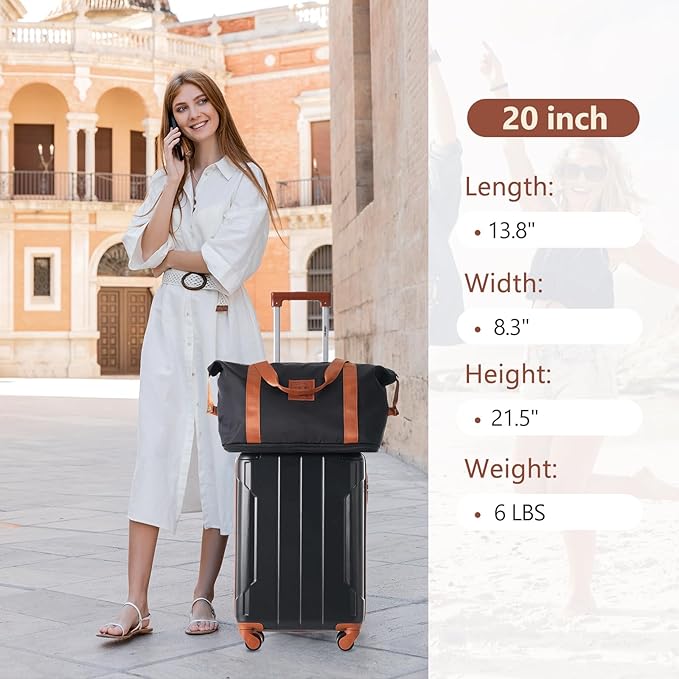 Merax Luggage Set 3 Piece Carry on Luggage, Lightweight Durable Suitcases with Spinner Wheels, Corner Guards (Black Brown, 20inch)