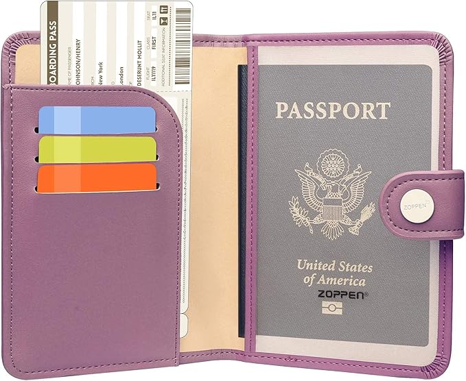ZOPPEN Passport Holder Women, Passport Cover Travel Wallet Rfid Blocking Passport Wallet Cover Case Travel Essentials Document Organizer, Elegant Purple