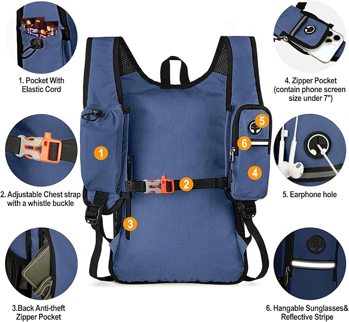 Seektop 15L Small Hiking Backpack for Women Men, Lightweight Hiking Packable Daypack with Phone Pocket for Travel Camping (Dark Blue)