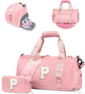 Easter Basket Stuffers Gifts for Kids-Girl Gym Bag with Shoe Compartment, Kid Personalized Weekender Overnight Bags, Initial Travel Tote with Makeup Pouch, Valentines Day Gift (Letter P)
