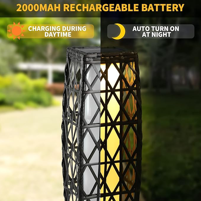 Solar Floor Lamp,Outdoor Floor Lamp,Solar Lanterns Outdoor Waterproof,Solar Powered Resin Wicker Lamp,Weather-Resistant Rattan Deck Light for Porch, Garden,Patio,Deck