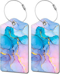 2 Pack Luggage Tag for Suitcase, Cute Unique Leather Bag Tags Identifiers Privacy Cover ID Label with Durable Steel Loop for Women Men Kids Girls Travel，Marble Blue