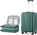 Hanke 24 Inch Checked Luggage Front Opening Rolling Suitcase Hard Sided Luggage with Spinner Wheels Travel Luggagefor Woman Men.(Dark Green)