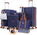 Hoteel 6 Piece Luggage Set with Spinner Wheels (4-YEAR WARRANTY), Carry on Luggage for Travel with TSA Lock, ABS+PC Hardshell Suitcase Set, 16"/20"/24"/28"+Duffel Bag+Cosmetic Bag(Dark Blue)