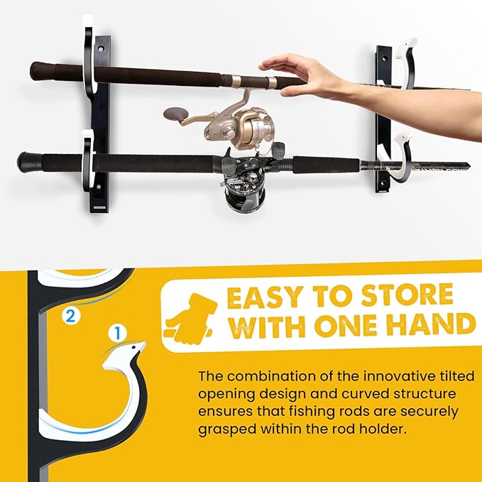 QudraKast Horizontal Fishing Rod Holder for Garage Wall Ceiling Mount - Fishing Pole Holders Fishing Rod Rack Holds Up to 6 Rods or Combos, Ideal Fishing Gift (3Pack)