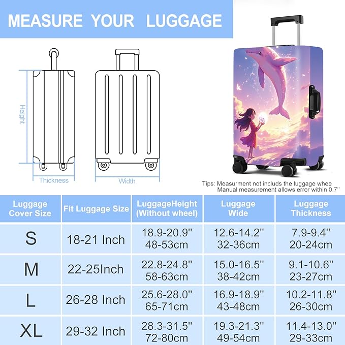 Luggage Cover Washable Suitcase Protector Anti-Scratch,Stretchable Fit for 20-34Inch Luggage Durable Travel Bag Cover with Zipper Closure (Dolphin, L(fits 28-30Inch suitcase))