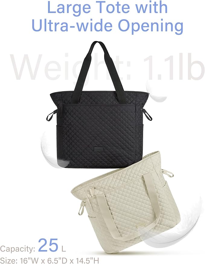 BAGSMART 25L Quilted Tote Bag Large Shoulder Bag with Top Handle for Women, Machine Washable Work Travel Handbag