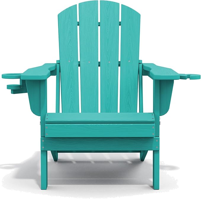 SERWALL Adirondack Chair with Cup Holders - Composite Adirondack Chairs Set of 8 HDPE Outdoor Chairs All Weather Use- Aruba