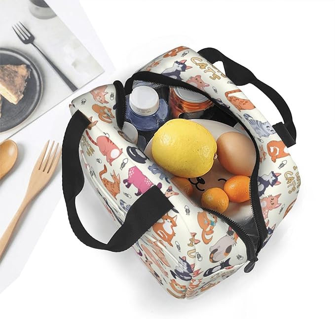 Cute Cat Lunch Box Kitten Lunch Bag Insulated Reusable Lunch Tote Bag Cooler Tote Bag for Men Women