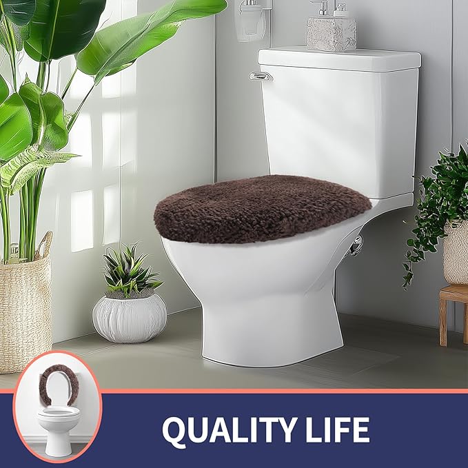 Microfiber Elongated Toilet Seat Cover 19.5"x 15" Machine Washable Solid Toilet Lid Cover Adjustable Rubber Backing Fits Most 18-19.5" L x 14-16" W Elongated Toilet Seat